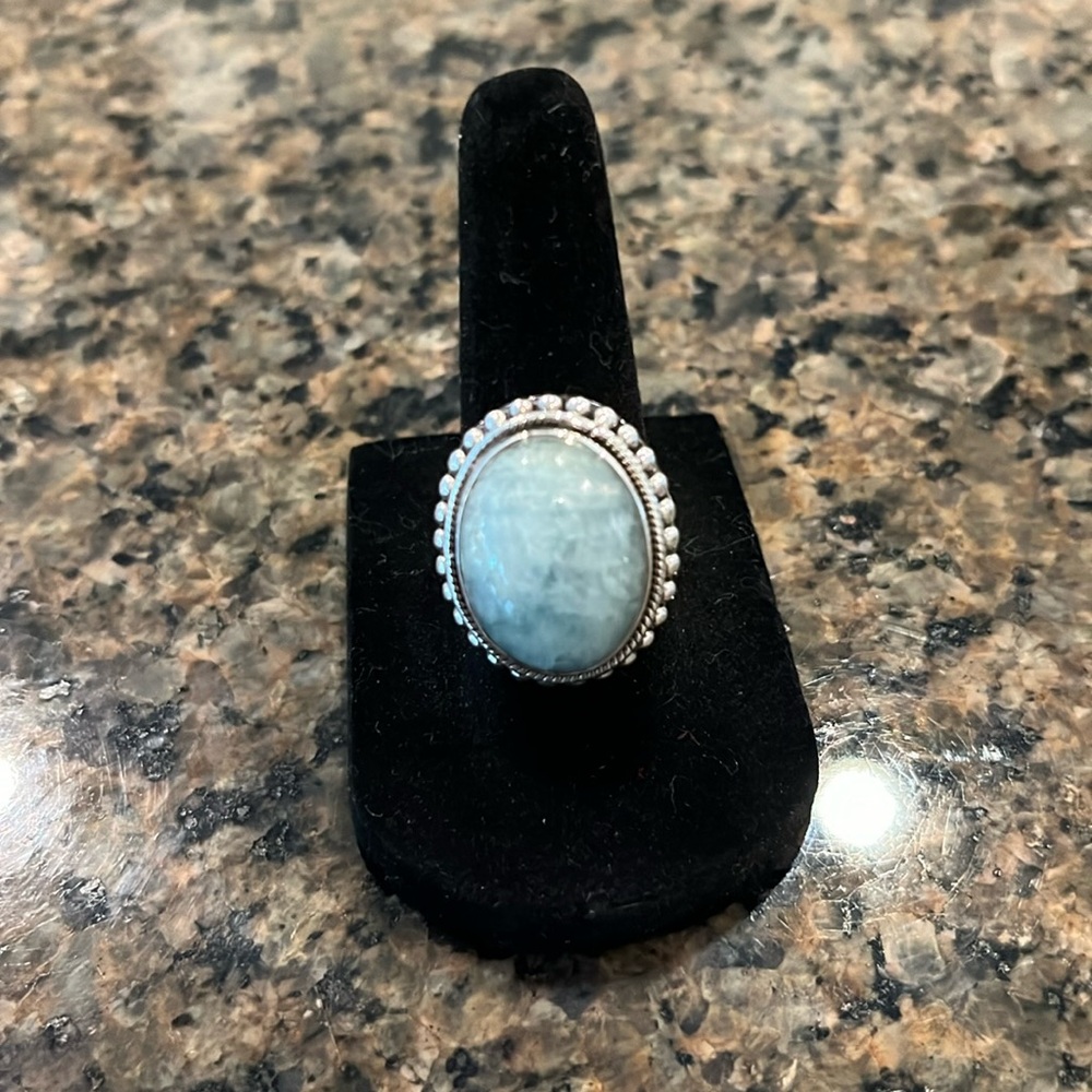 Pale Green Jade and Silver Ring